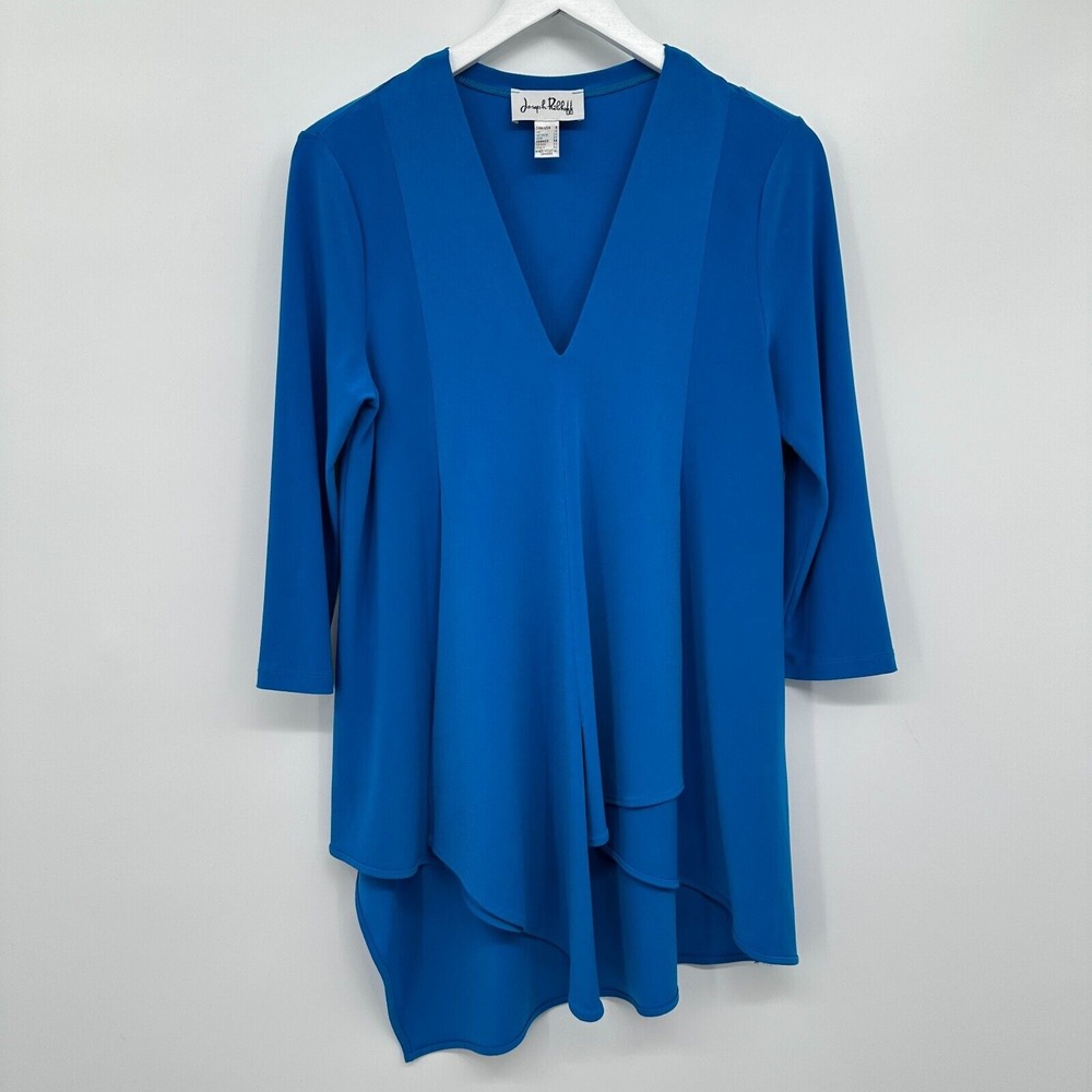 Joseph Ribkoff Tunic Top Shirt Blouse Size 8 Medium Stretch Knit 3/4 Sleeve Blue